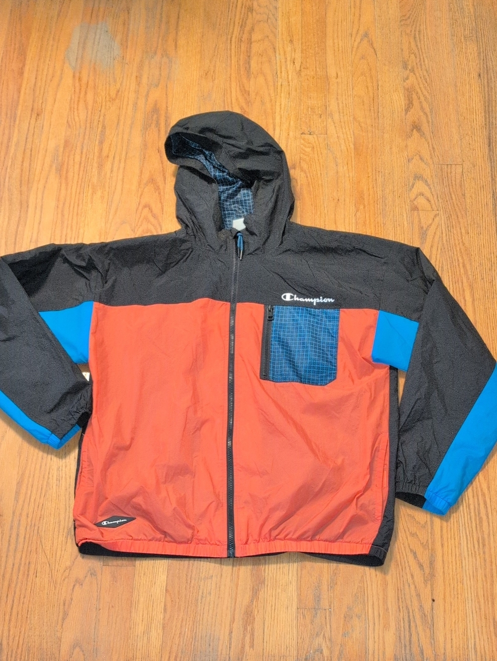 Champion Colorblock Hooded Jacket - Black, Red, Blue